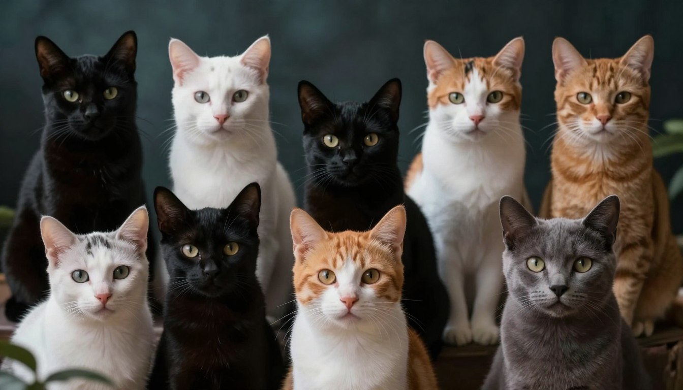 Sennik koty dużo kotów - grupa kotów w różnych kolorach symbolizująca różne aspekty podświadomości